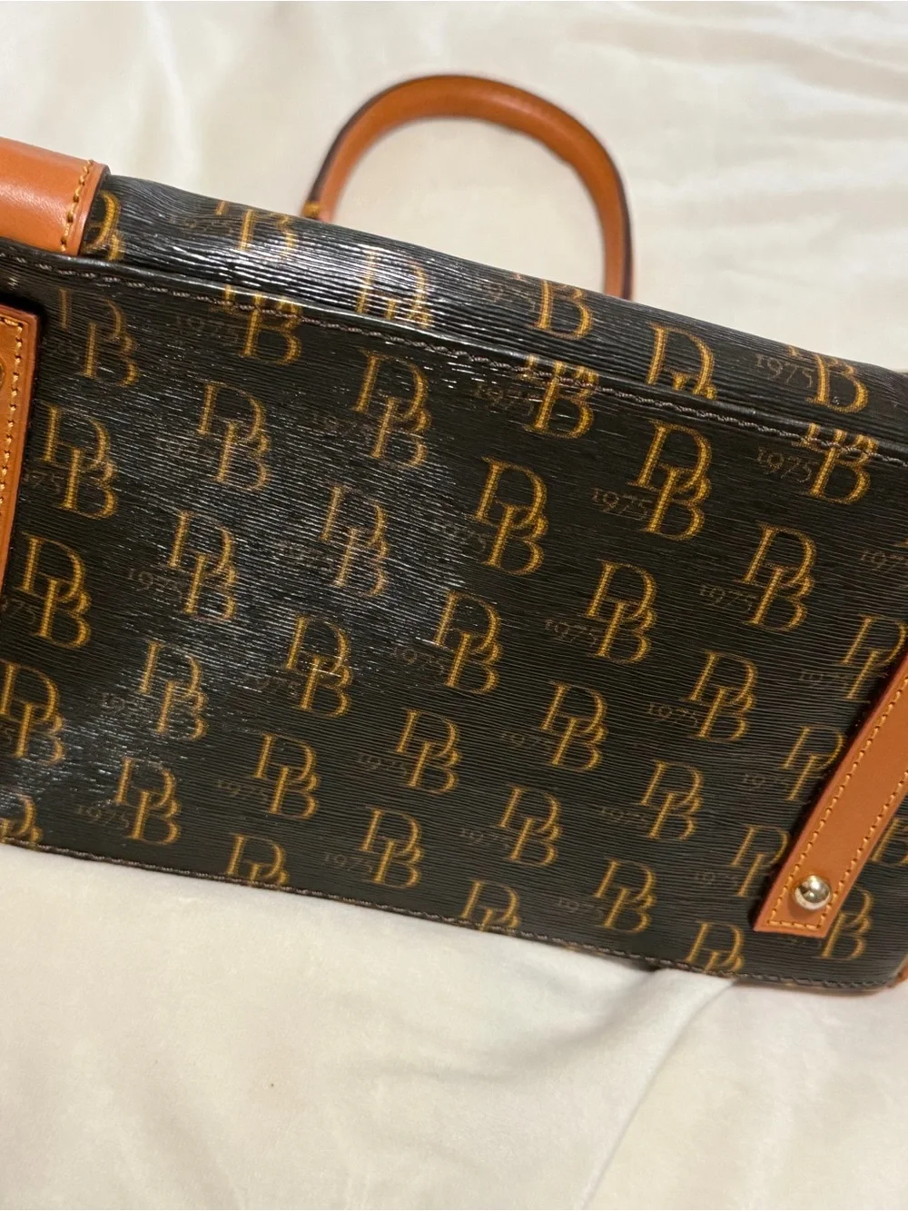 Dooney & Bourke Vanessa 1975 Signature Satchel with Tan Leather Trim